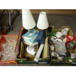 Three boxes of miscellaneous items including drinking glassware, electroplate rose vase, porcelain