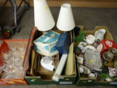 Three boxes of miscellaneous items including drinking glassware, electroplate rose vase, porcelain