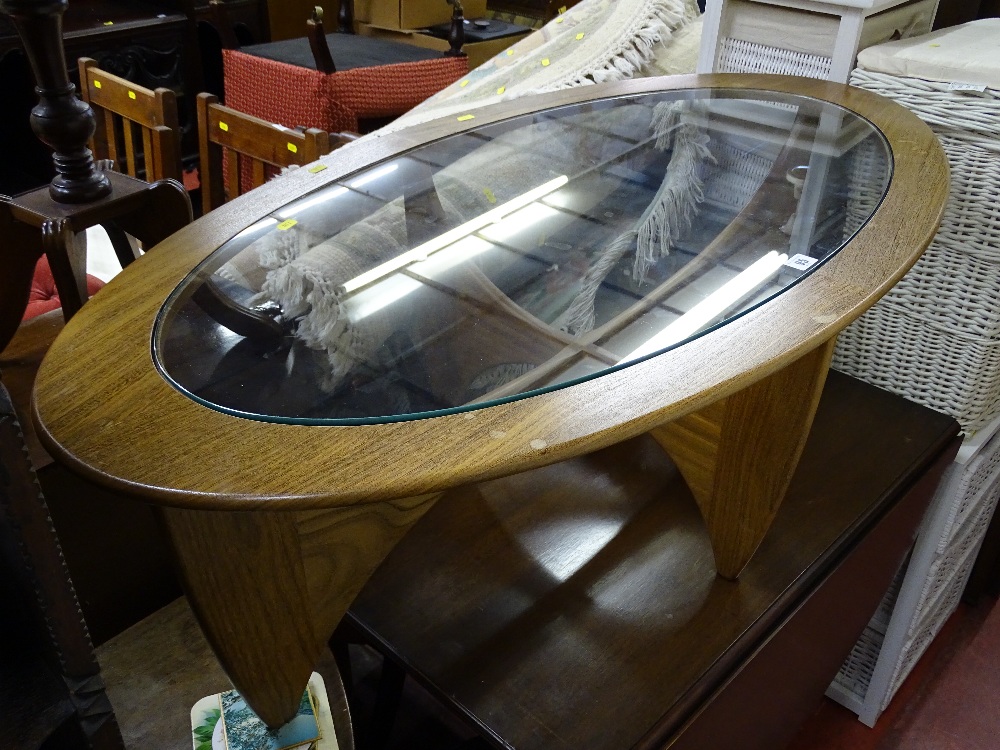 Oval G-Plan glass topped coffee table