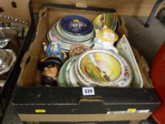 Box of mixed porcelain including Tamarin Elizabethan teaware, Bossons type masks etc
