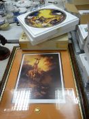 Boxed Franklin Mint plate on stand and a framed print with certificate - Apache Indian related