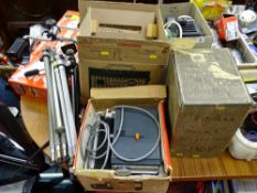 Parcel of vintage cine equipment and tripod stands etc E/T