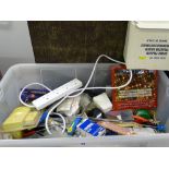 Plastic tub with contents of various garage items etc E/T