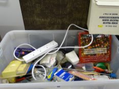 Plastic tub with contents of various garage items etc E/T