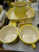 Canary yellow washbasin, jug, chamberpot etc set
