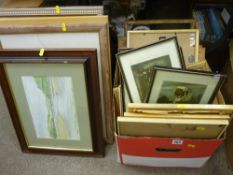 Box and loose quantity of mixed paintings, prints, engravings etc