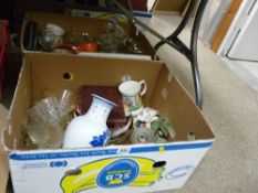 Two boxes of mixed porcelain, cutlery etc