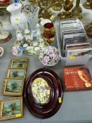 Mixed parcel containing ornamental porcelain, set of four miniature oils, CDs etc