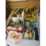 Large parcel of cutlery, flatware in trays and loose including a fine carving set