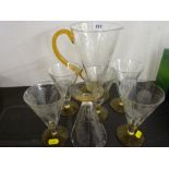 Etched clear and amber glass lemonade set