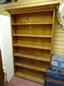 Pitch pine six shelf floor standing open bookcase