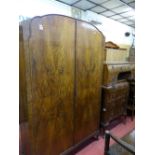 Mid 20th Century walnut bedroom suite of gent's wardrobe, kneehole dressing table and a chest of