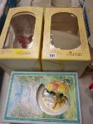 Two boxed Coalport figures and a boxed set of Royal Doulton Winnie the Pooh teaware