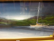 RON WILSON watercolour - yacht at sea, 33 x 53 cms