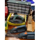 Bosch PHO1582 500w electric planer, a pair of small Black & Decker hedge trimmers, block plane and a