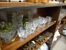 Large parcel of miscellaneous glassware on two shelves including heavy pedestal bowl etc
