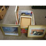 Box of mixed paintings and prints