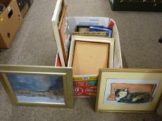 Box of mixed paintings and prints