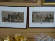 G WALKER engravings - Conwy Castle and Caernarfon Castle