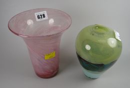 A Mdina glass vase together with another studio glass vase