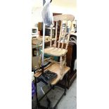 A pine spindle back rocking chair, over bed table & 6 Tech carpet sweeper