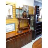 An open bookcase corner cupboard, CD rack, half moon table & sideboard etc