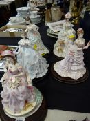 Five Royal Worcester figures entitled 'The Graceful Arts', made for Compton & Woodhouse on wooden