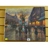 Unframed oil on canvas - city street scene, signed BOYER
