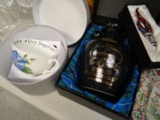 A boxed Royal Worcester breakfast cup & saucer, a boxed Highland Malt Scotch whiskey decanter for