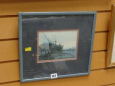 Framed watercolour, ship in Cardiff docks by ALAN TAYLOR