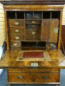 Late seventeenth / early eighteenth century burr walnut secretaire cabinet on chest, the blind