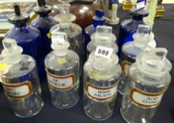 Parcel of blue & clear glass apothecary bottles