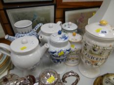 A collection of continental porcelain lidded chemist jars etc