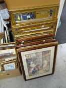 Parcel of various framed pictures & prints together with a gilt framed bevelled wall mirror