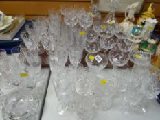 Collection of good quality cut glass drinking glasses & two decanters