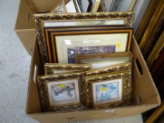 A box of various gilt framed prints