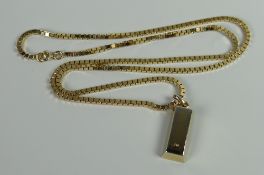 An 18ct gold plated box chain together with an 18ct gold plated gold bar pendant