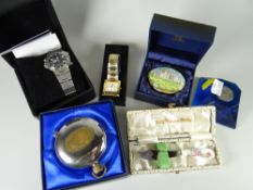 Two modern wristwatches, novelty paperweight etc