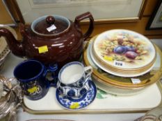 Large teapot, collectors plate etc