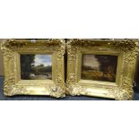 A pair of nineteenth century oils on canvas of pastoral scenes in ornate gilt frames