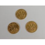 Three gold half sovereigns - Edward VII 1906, George V 1911 & George V 1914