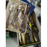 A collection of loose & boxed flatware etc