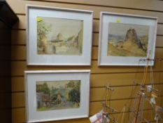 Three watercolours of rustic scenes, initialled WHJ & dated