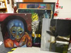 Four large framed & unframed oils on canvas by JOHN CHERRINGTON etc