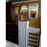 A modern white painted cupboard, three mirrors etc