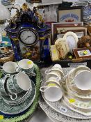 A quantity of mixed china, modern ornaments, fancy pottery clock etc