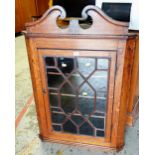 Antique oak astragal glazed hanging corner cupboard