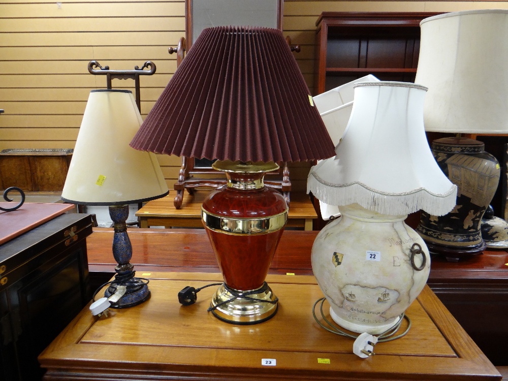 Three various table lamps & shades