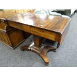 An antique rosewood drop flap sofa table with drawers