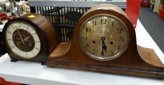 Vintage mahogany dome top mantel clock together with another vintage Smith's mantel clock
